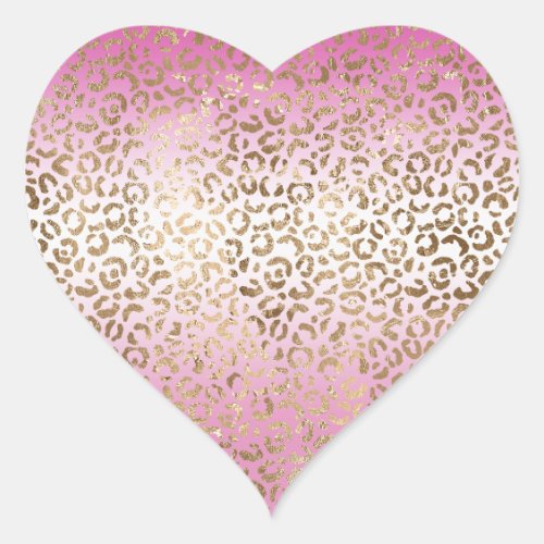 Pink Ombre Gold Leopard Print      Heart Sticker