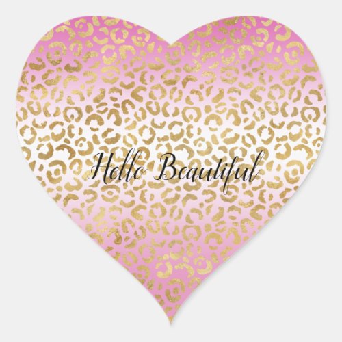 Pink Ombre Gold Leopard Print   Heart Sticker