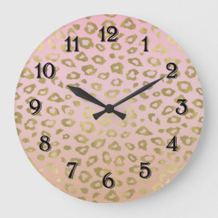 Pink Ombre Gold Leopard Print Large Clock
