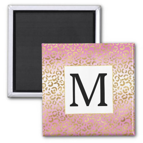 Pink Ombre Gold Leopard Print Monogram     Magnet
