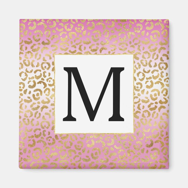 Pink Ombre Gold Leopard Print Monogram     Magnet (Front)
