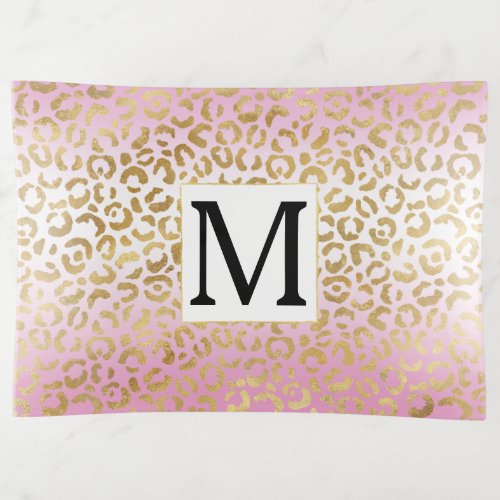 Pink Ombre Gold Leopard Print Monogram  Trinket Tray