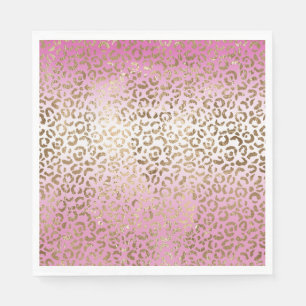 Pink Ombre Gold Leopard Print Napkins