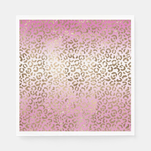 Pink Ombre Gold Leopard Print      Napkins