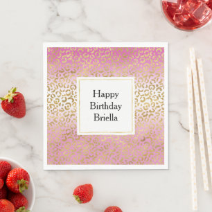 Pink Ombre Gold Leopard Print Napkins