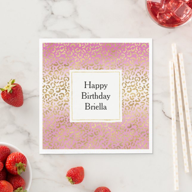 Pink Ombre Gold Leopard Print Napkins (Insitu)