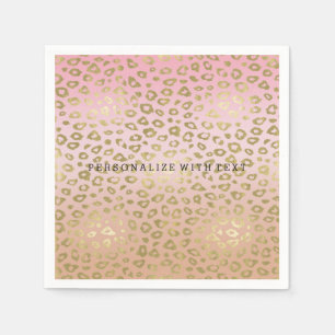 Pink Ombre Gold Leopard Print Paper Napkins