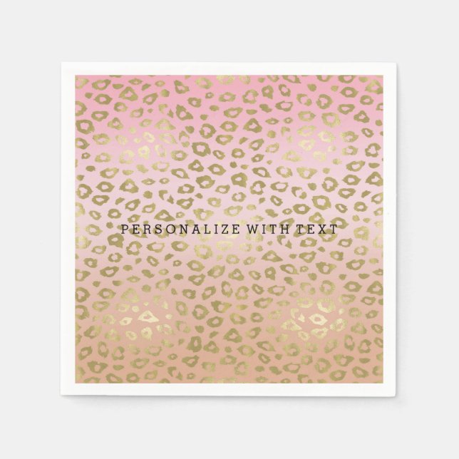 Pink Ombre Gold Leopard Print Paper Napkins (Front)