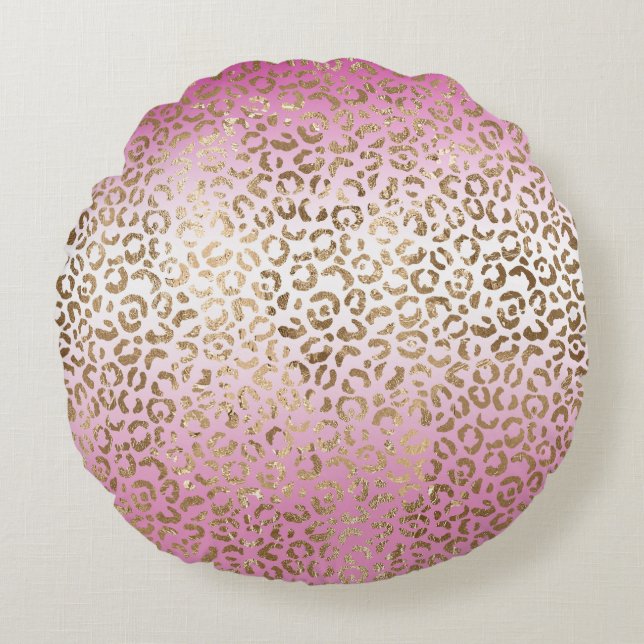 Pink Ombre Gold Leopard Print      Round Pillow (Front)