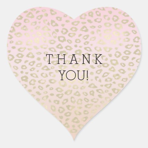Pink Ombre Gold Leopard Print thank you Heart Sticker