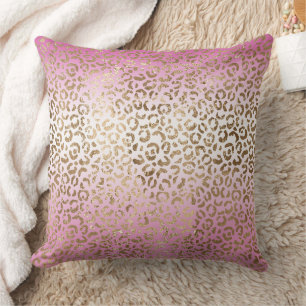 Pink Ombre Gold Leopard Print Throw Pillow
