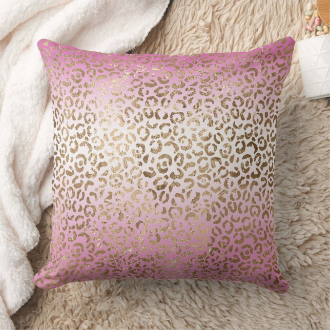 Pink Ombre Gold Leopard Print      Throw Pillow (Blanket)