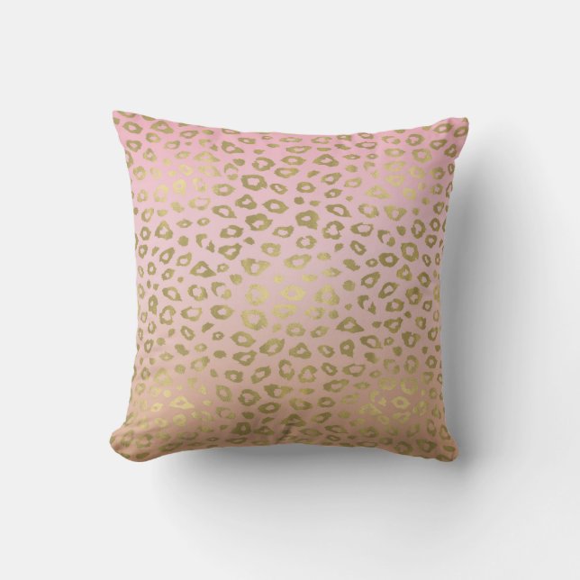 Pink Ombre Gold Leopard Print Throw Pillow (Front)