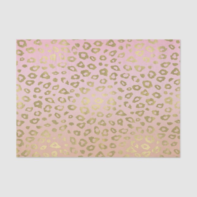 Pink Ombre Gold Leopard Print Tissue Paper (Front)