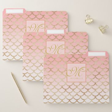 Pink Ombre & Gold Mermaid Pattern - Monogrammed