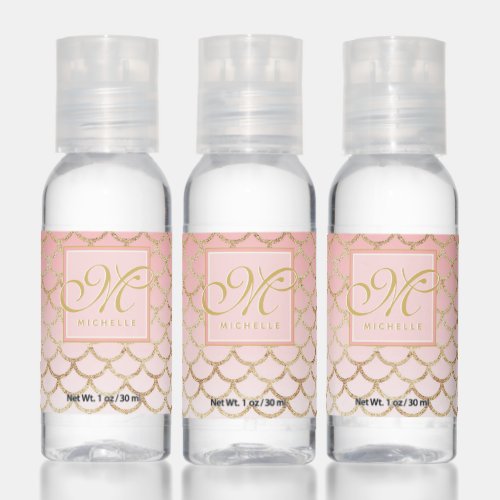 Pink Ombre  Gold Mermaid Pattern _ Monogrammed Hand Sanitizer