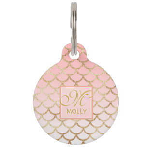 Pink Ombre & Gold Mermaid Pattern - Monogrammed Pet ID Tag