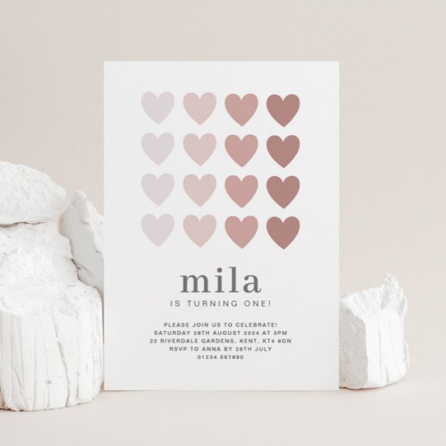 Pink Ombre Hearts Birthday Invitation (Creator Uploaded)