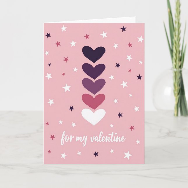 Pink Ombre Hearts Valentine Card (Front)