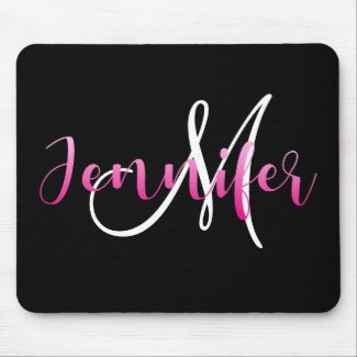 Pink Ombre Jennifer with Customizable Monogram Mouse Pad