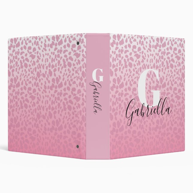 Pink Ombre Leopard Pattern Custom Monogram & Name 3 Ring Binder (Background)