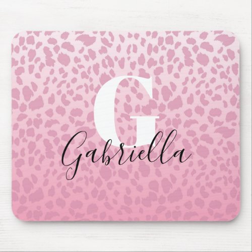 Pink Ombre Leopard Pattern Custom Monogram  Name Mouse Pad