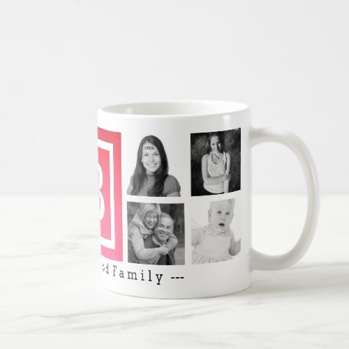 Pink Ombre Monogram Personalized Family 8 Photos Coffee Mug