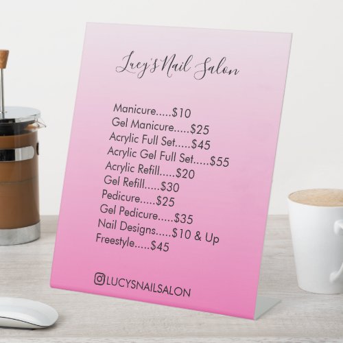 Pink Ombre Nail Salon Price List Pedestal Sign