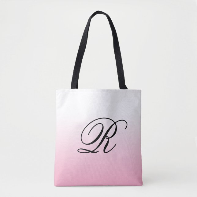 Pink Ombre Over Any Color with Monogram Tote Bag (Front)
