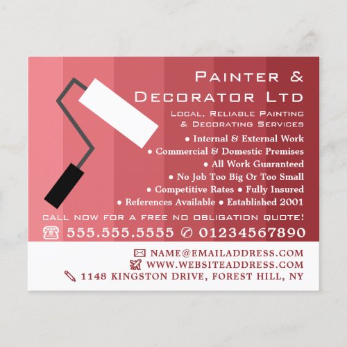 Pink Ombre  Paint Roller Painter  Decorator Flyer