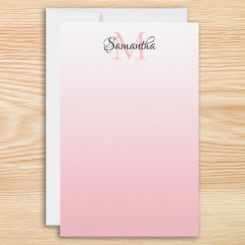 Pink Ombre Personalized Chic Monogram Stationery