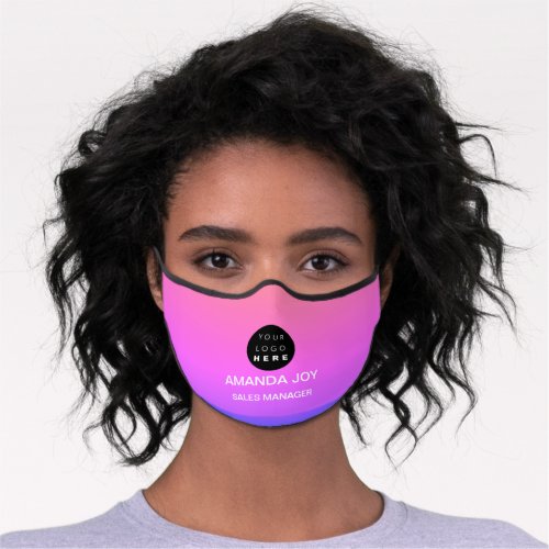 Pink Ombre Purple Business Name Logo Monogram Premium Face Mask