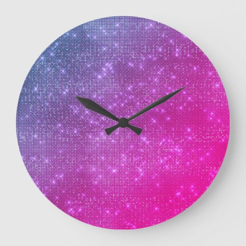 Pink Ombre Raspberry Blue Sequin Diamond Sparkly Large Clock