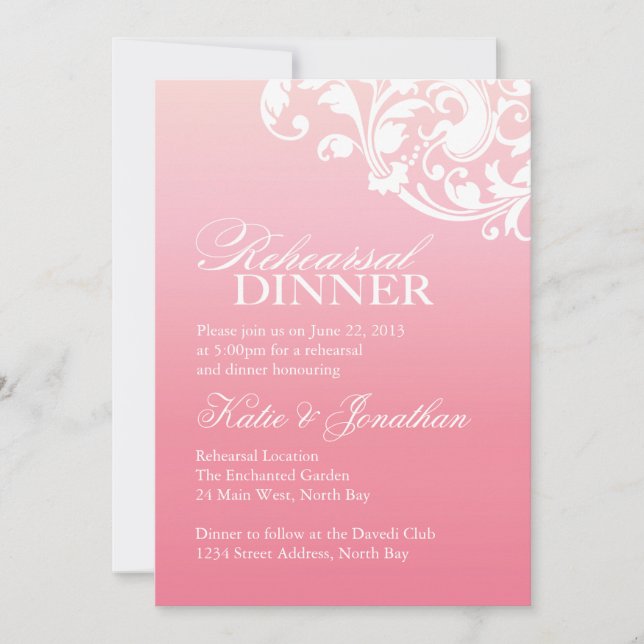 Pink Ombre Rehearsal Dinner Invitations (Front)
