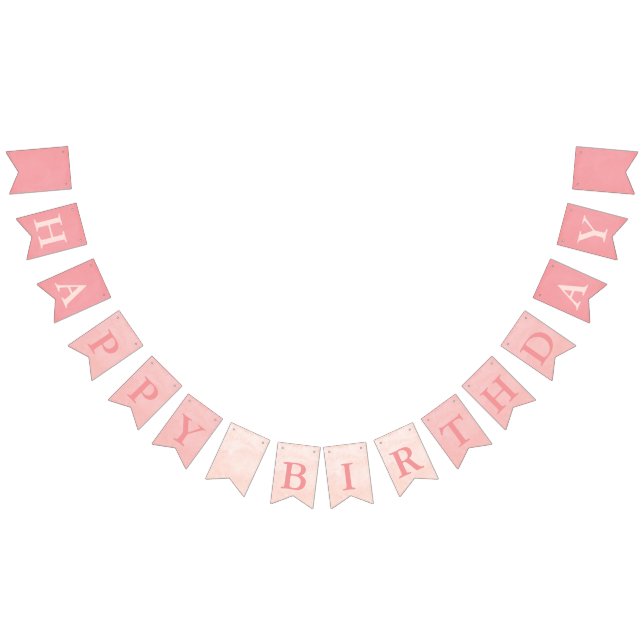 Pink Ombre Rustic Textured Happy Birthday Bunting Flags (All)