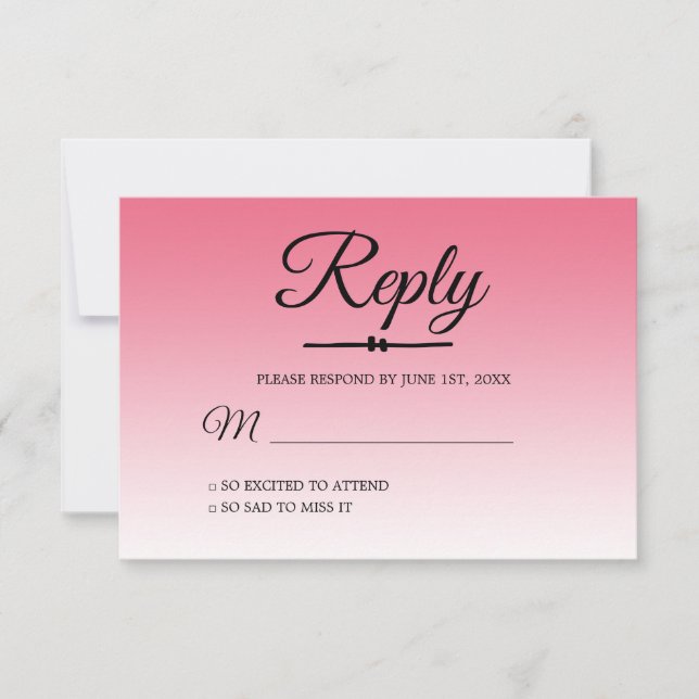 Pink Ombre Script Sweet Sixteen RSVP Invitation (Front)