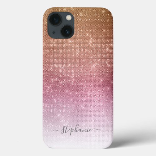 Pink Ombre Sparkle Glitter Girly Glam Monogram iPhone 13 Case