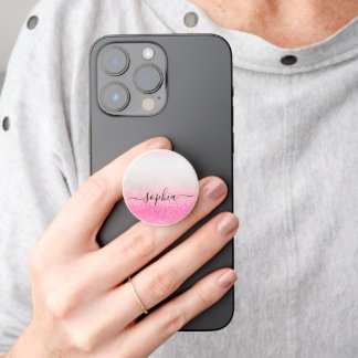Pink Ombre Sparkle Monogram Name phone  PopSocket