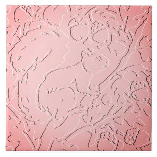 Pink Ombre Squirrel Woodland Embossed Acorn Oak Ceramic Tile