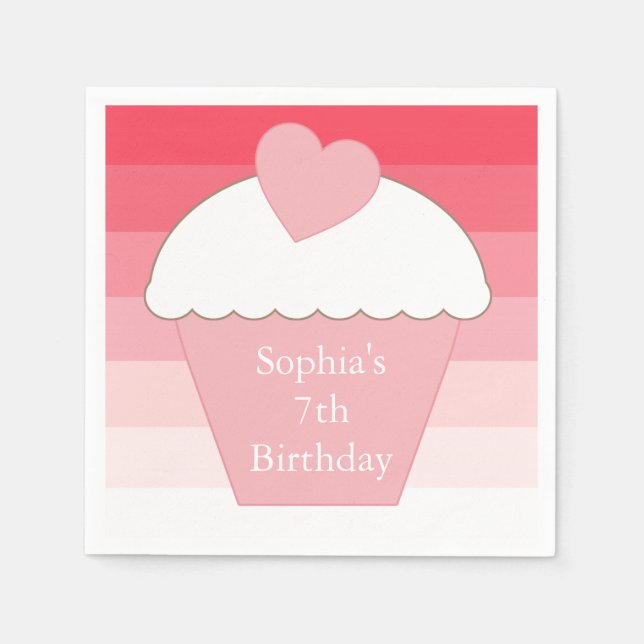 Pink Ombre Stripes Cupcake Napkins (Front)
