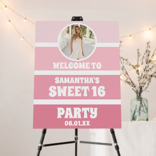Pink Ombre Stripes Photo Sweet 16 Welcome Foam Board