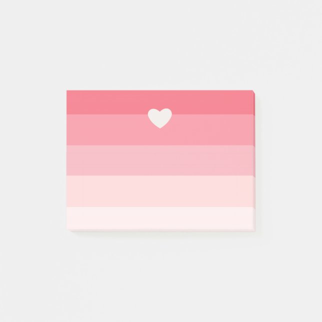 Pink Ombre Stripes with Heart Post-it Notes (Front)