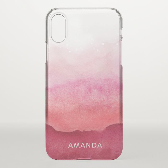 Pink Ombre Watercolor Bubbles Monogram Uncommon iPhone Case (Back)