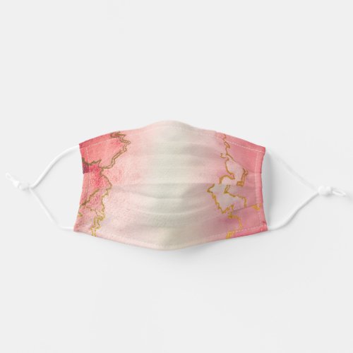Pink Ombre Watercolor Gold Marble Veins Adult Cloth Face Mask