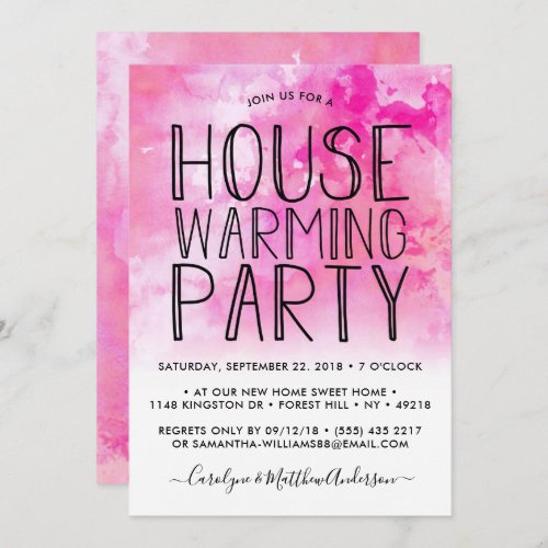 Pink Ombre Watercolor Housewarming Party Invitation