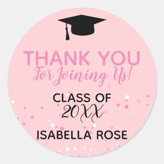 Pink Ombree Graduation Classic Round Sticker (Front)