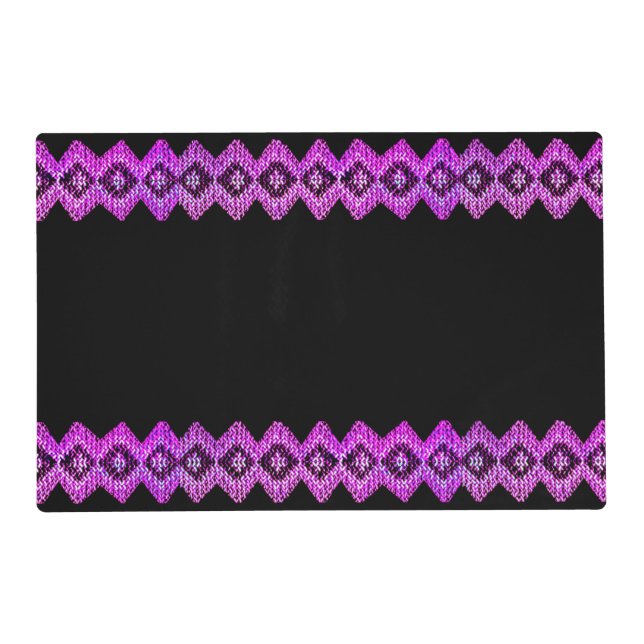 Pink on Black Chevron Pet Feeding Mats (Front)