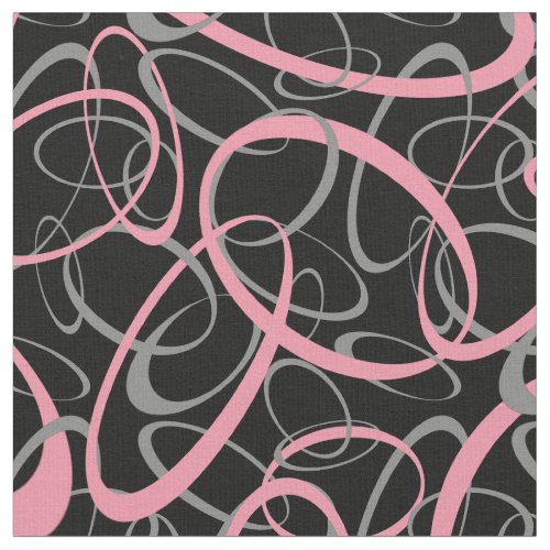 Pink on Black Retro Shapes Pattern Fabric