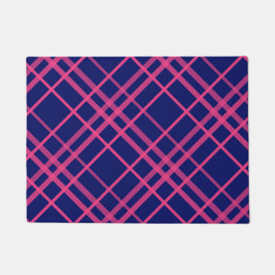 Pink On Blue Plaid Lines Design Doormat
