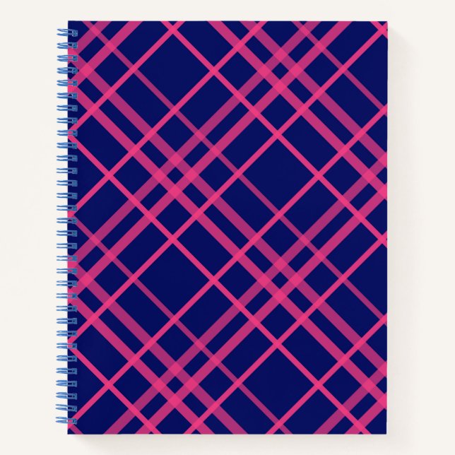 Pink On Blue Plaid Lines Design  Notebook (Front)
